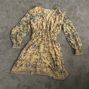 Yellow, floral, long sleeve dress